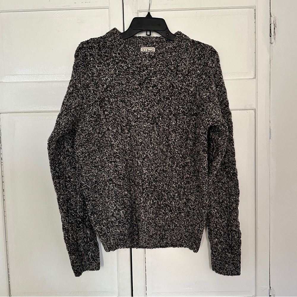 Mens L.L.Bean Marl Grey Classic Ragg 100% Wool Sweater, size S
